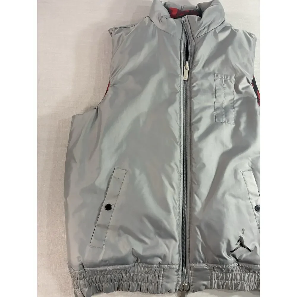 Jordan Reversible Puffer Vest Men's Small Red Gray Camo Full Zip (See Descr)